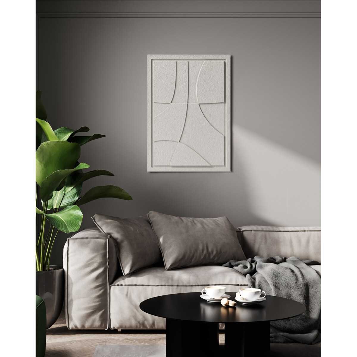 Obraz 3D 35x50cm Abstract III– Dekoracja Ścienna z Tynku Naturalnego, Natural Cream Minimalistyczny Relief