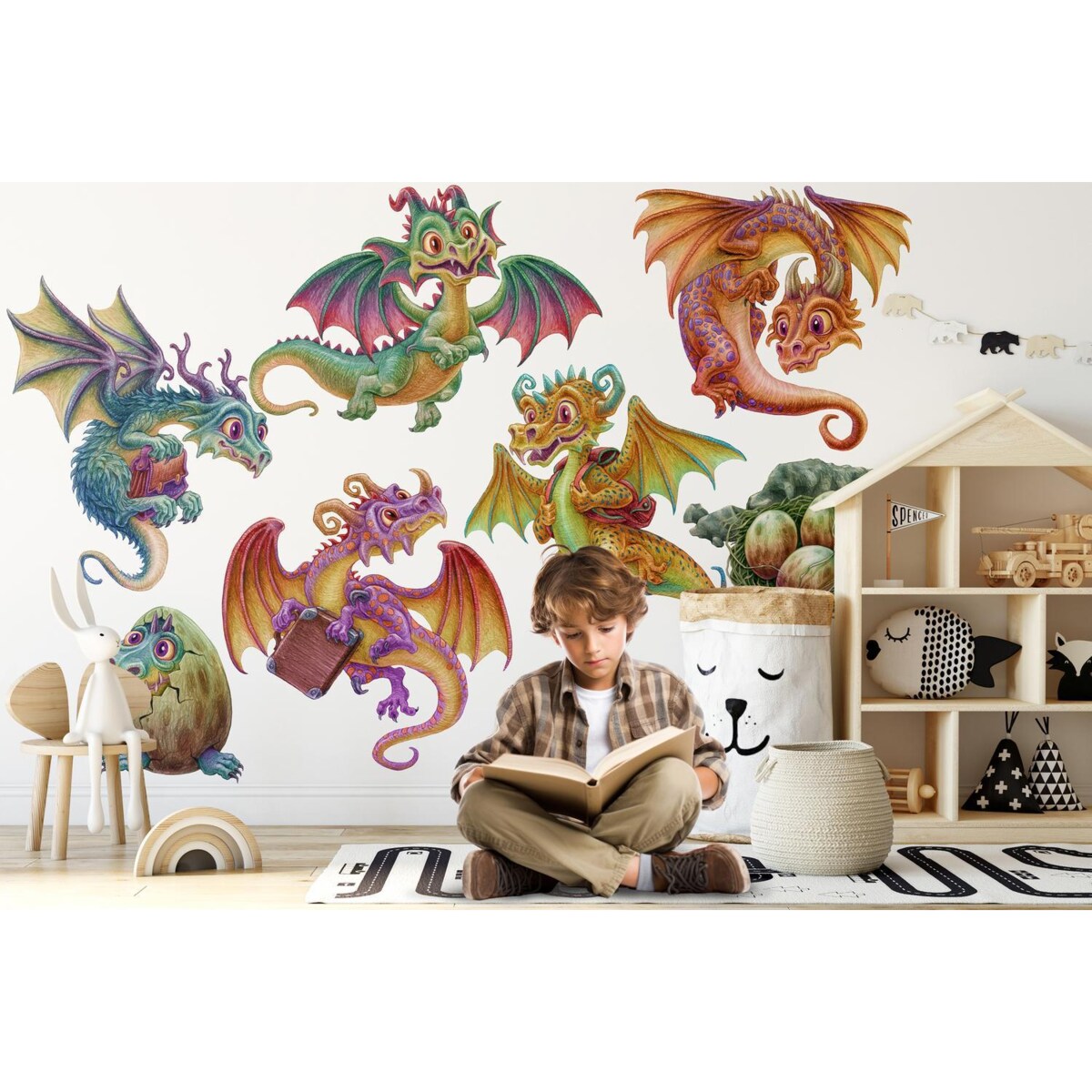 Zestaw naklejek na ścianę, Baśniowe smoki, 130cm