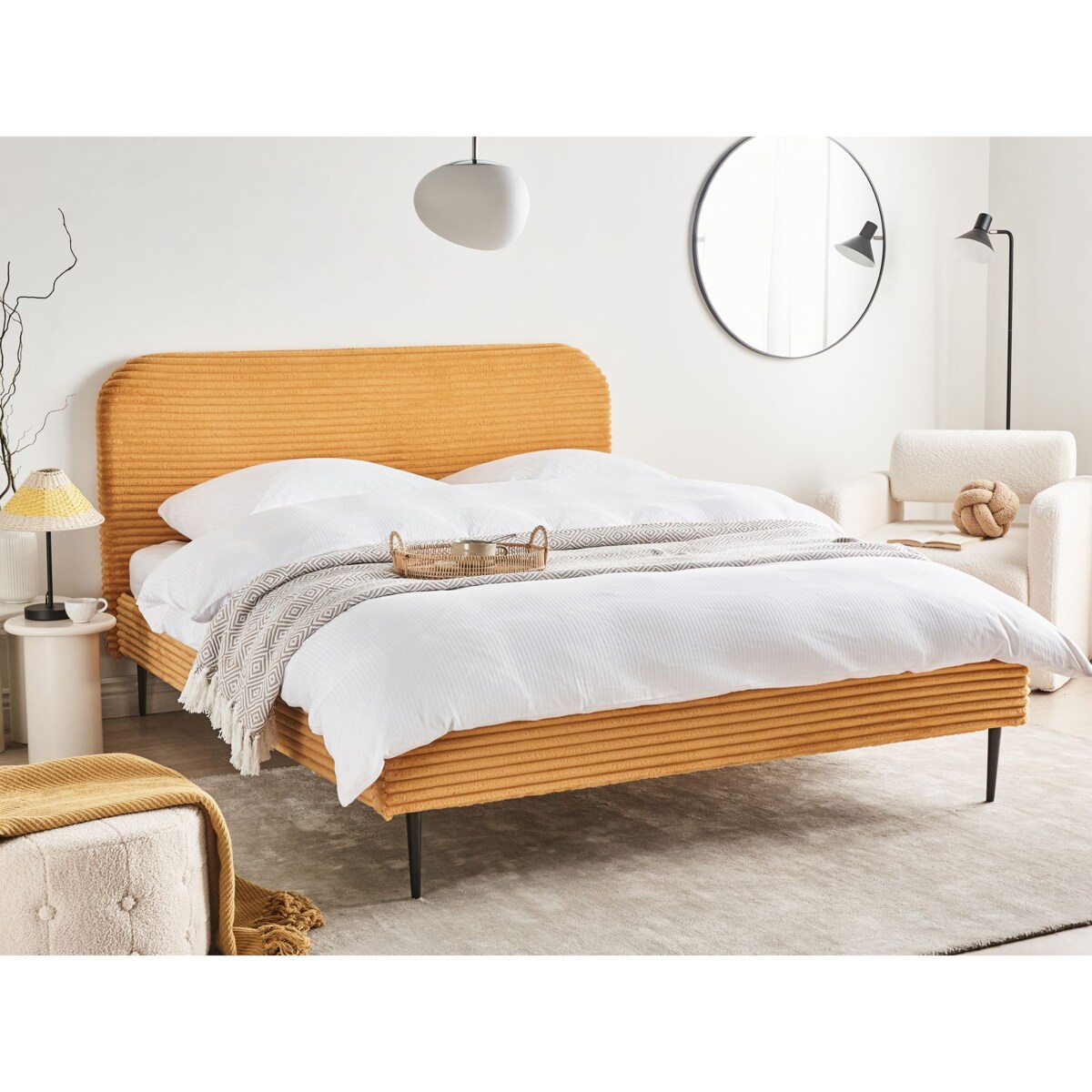 Łóżko Sztruks FLAYAT 160 x 200 cm Pomarańczowy