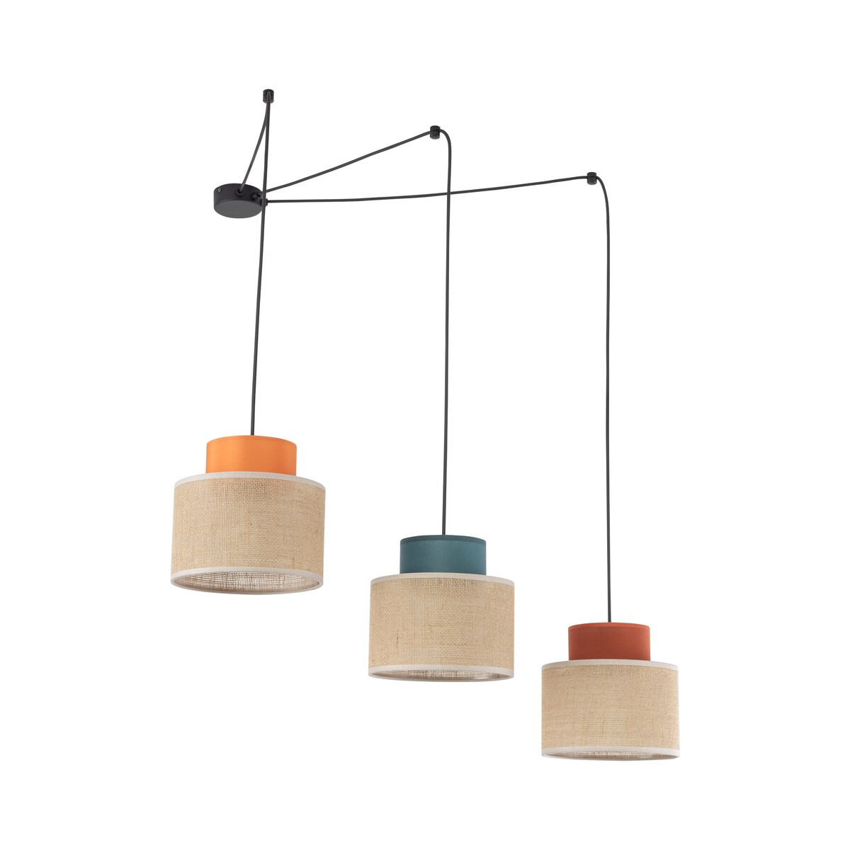 Lampa wisząca TK Lighting DUO JUTA MIX 3140, 3xE27, juta, regulacja wysokości, multikolor