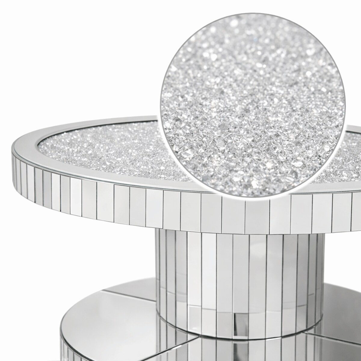 Szklany stolik kawowy glamour lustrzany 80×80×45 cm - z kryształkami