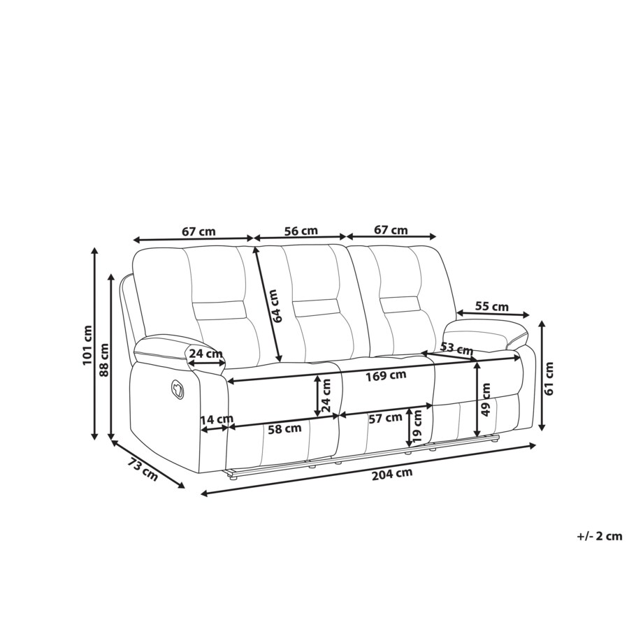 Sofa z manualną funkcją relaksu 3-osobowa szara BERGEN II