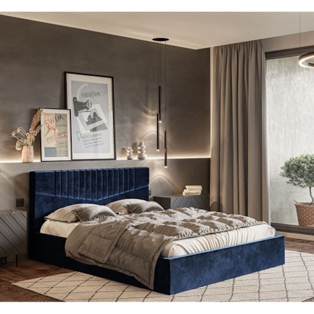 Łóżko tapicerowane 160x200 OLDO 7 z pojemnikiem - granatowe
