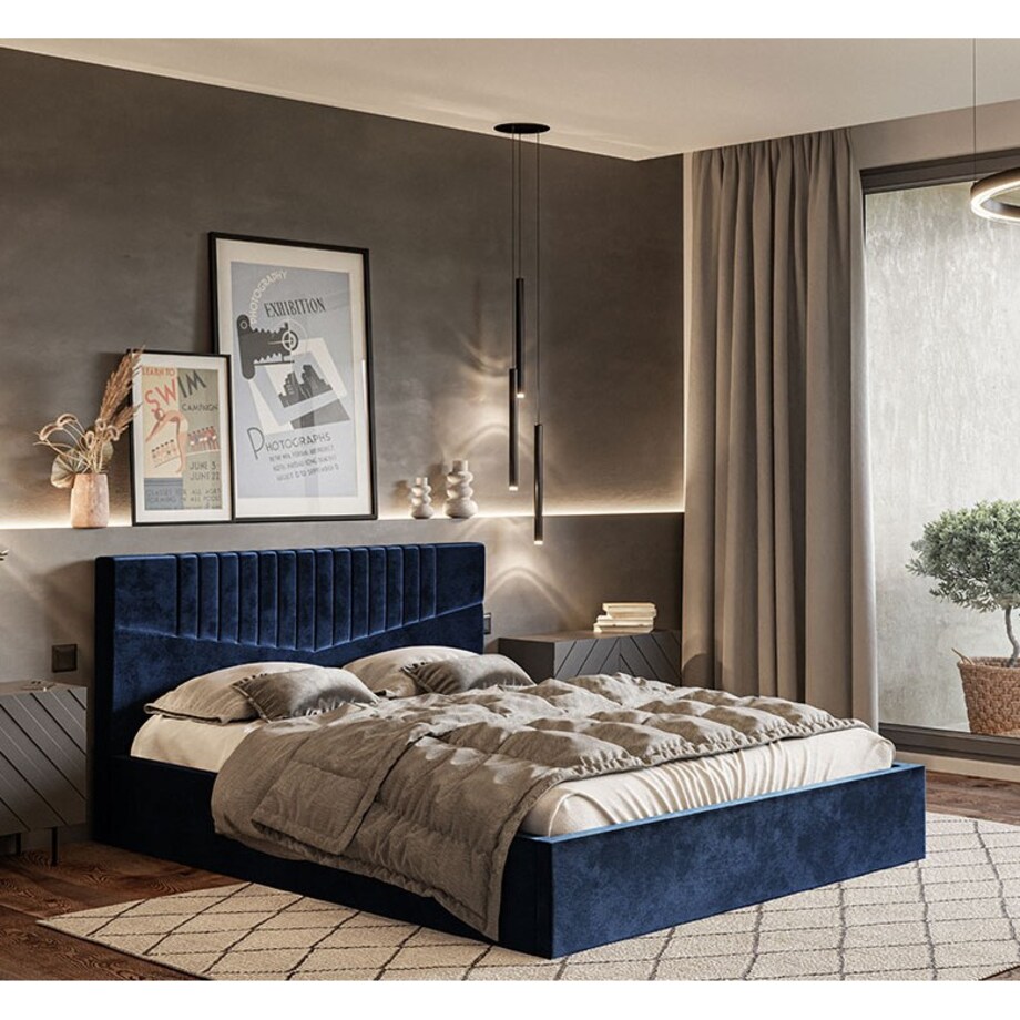 Łóżko tapicerowane 160x200 OLDO 7 z pojemnikiem - granatowe