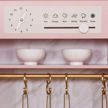 Różowa kuchnia XXL dla dzieci drewniana - dużo funkcji, pralka, piekarnik, lodówka PetitGold