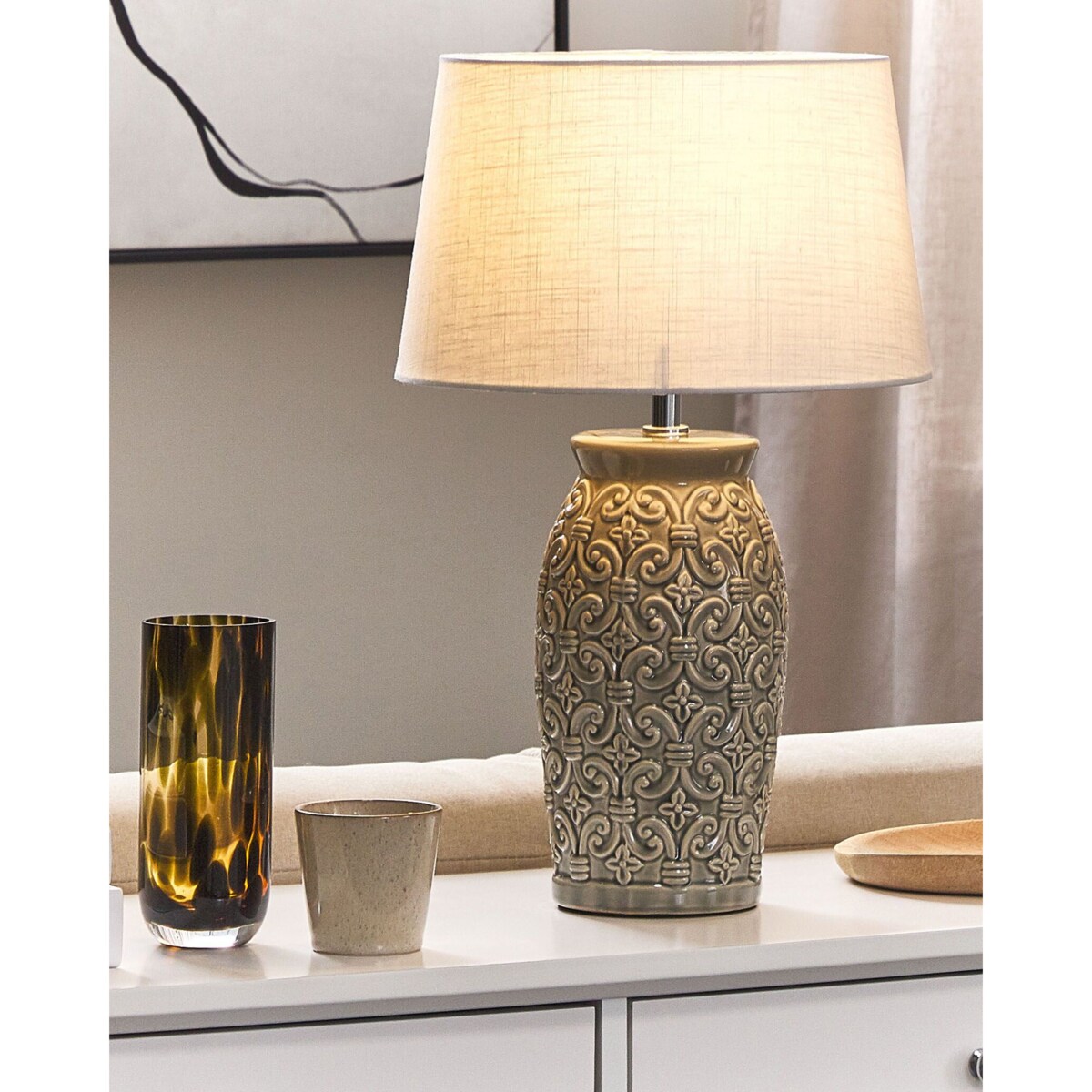 Lampa stołowa ceramiczna szara KHOPER