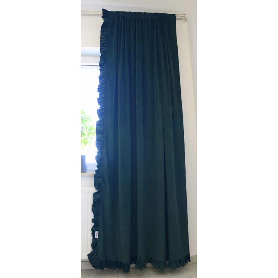 Zasłona Na Okno Okna Z Falbanką Do Salonu Sypialni 150X250 Cm Butelkowa Zieleń