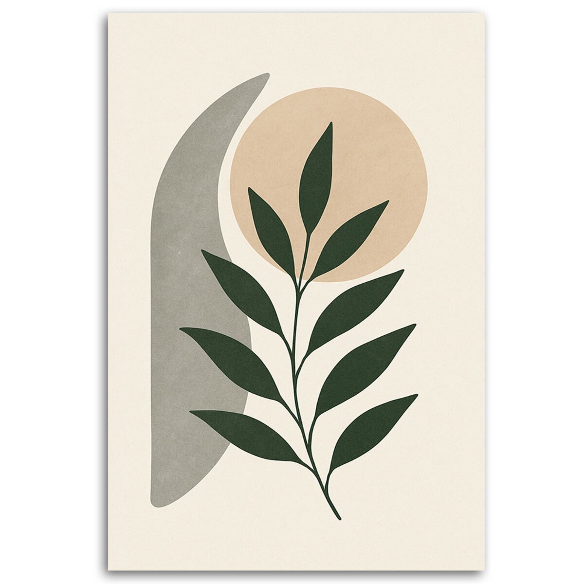 Feeby Obraz do salonu, Liście Branch Minimalizm Beżowy Zieleń 70x100