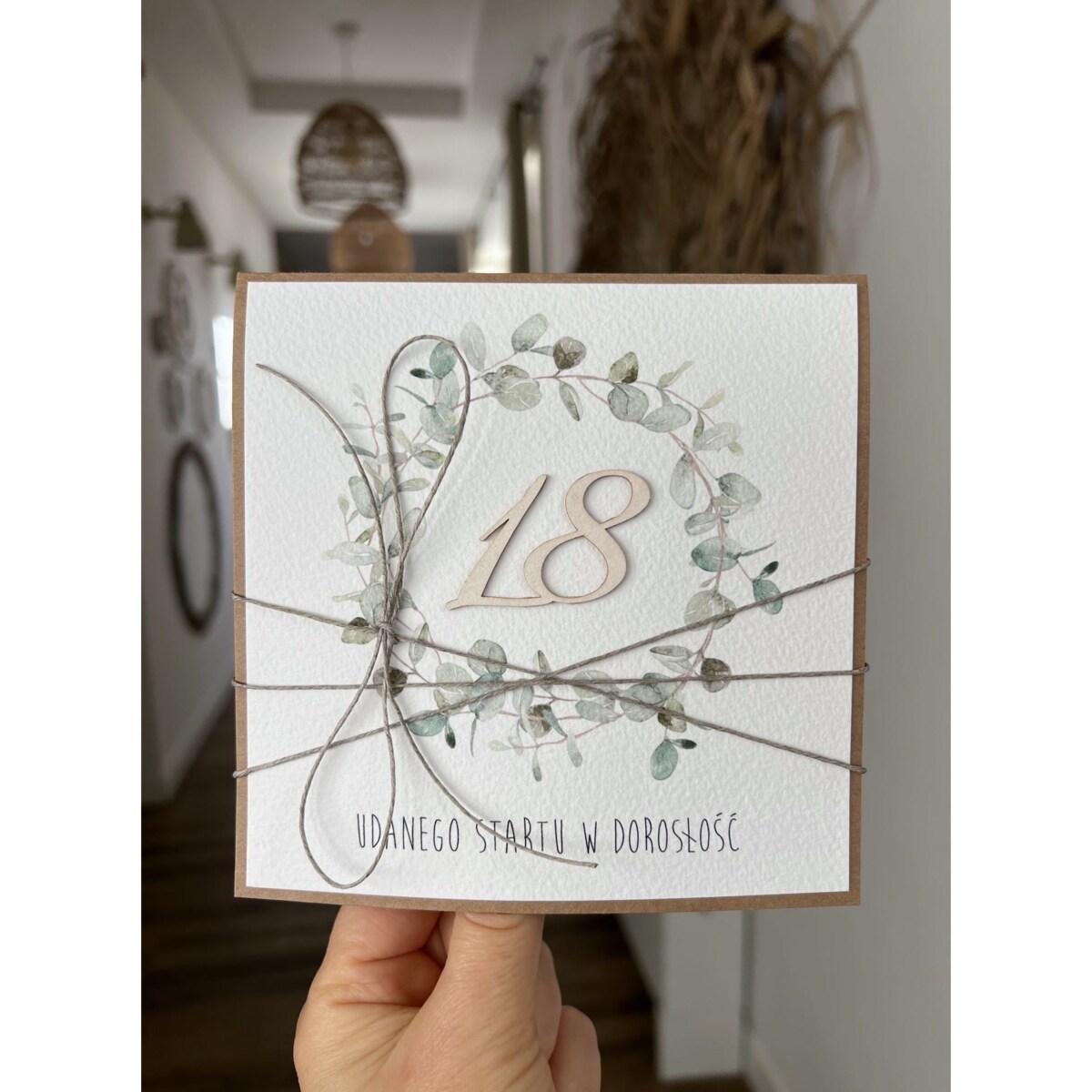Wyjątkowa ręcznie robiona kartka na 18-ste urodziny, osiemnastka, życzenia urodzinowe dla chrześniaka