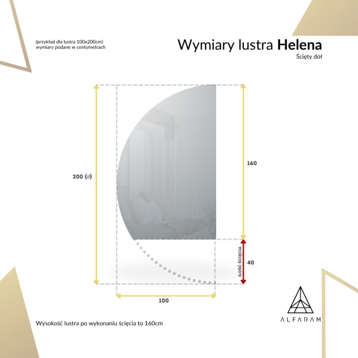 Lustro łazienkowe półokrągłe ze ściętym dołem - HELENA