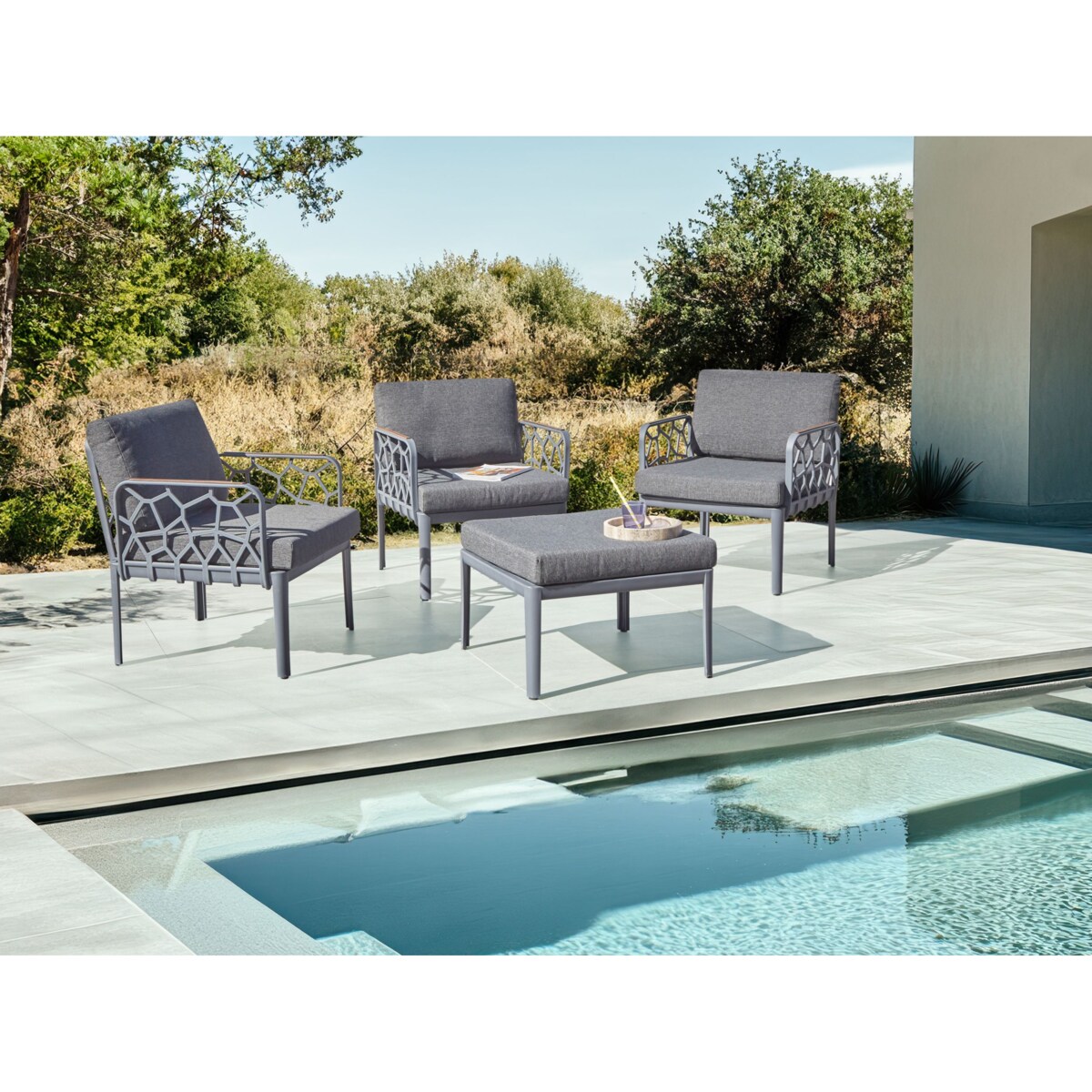 Zestaw ogrodowy dla 4 osób ERICHE Ciemnoszary