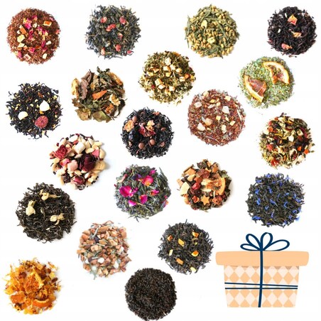 Zestaw 20 różnych herbat sypanych TEA GIFT SET - box prezentowy upominkowy dla kobiety faceta mamy taty babci dziadka na prezent upominek podziękowanie