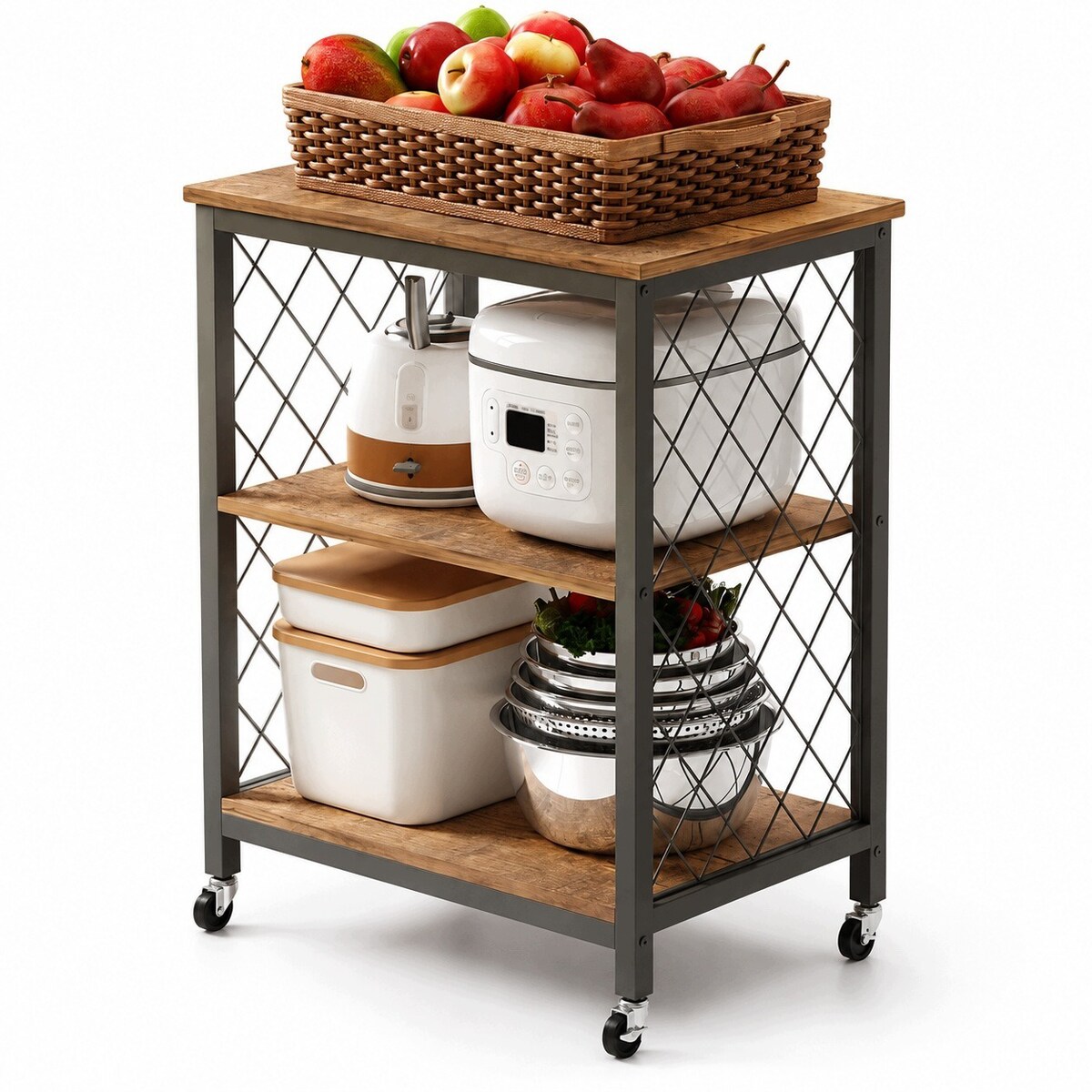 Szafka mobilna na kółkach ciemny brąz loft stolik wózek kuchenny 60 cm