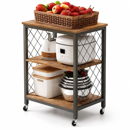 Szafka mobilna na kółkach ciemny brąz loft stolik wózek kuchenny 60 cm