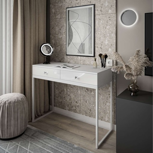 Konsola BLANCO LOFT 100x42x81 cm, biały połysk, kryształowy uchwyt