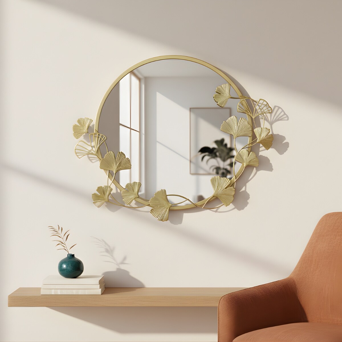 Okrągłe lustro ścienne z ozdobną ramą SOL, Ø 50 cm, kolor złoty, szkło