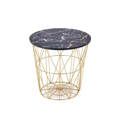 STOLIK KAWOWY Rissa okrągły WZÓR CZARNY MARMUR złoty