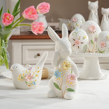 VILLA ITALIA Zajączek porcelanowy ażurowy 22,5 cm Lampion LED LAURA