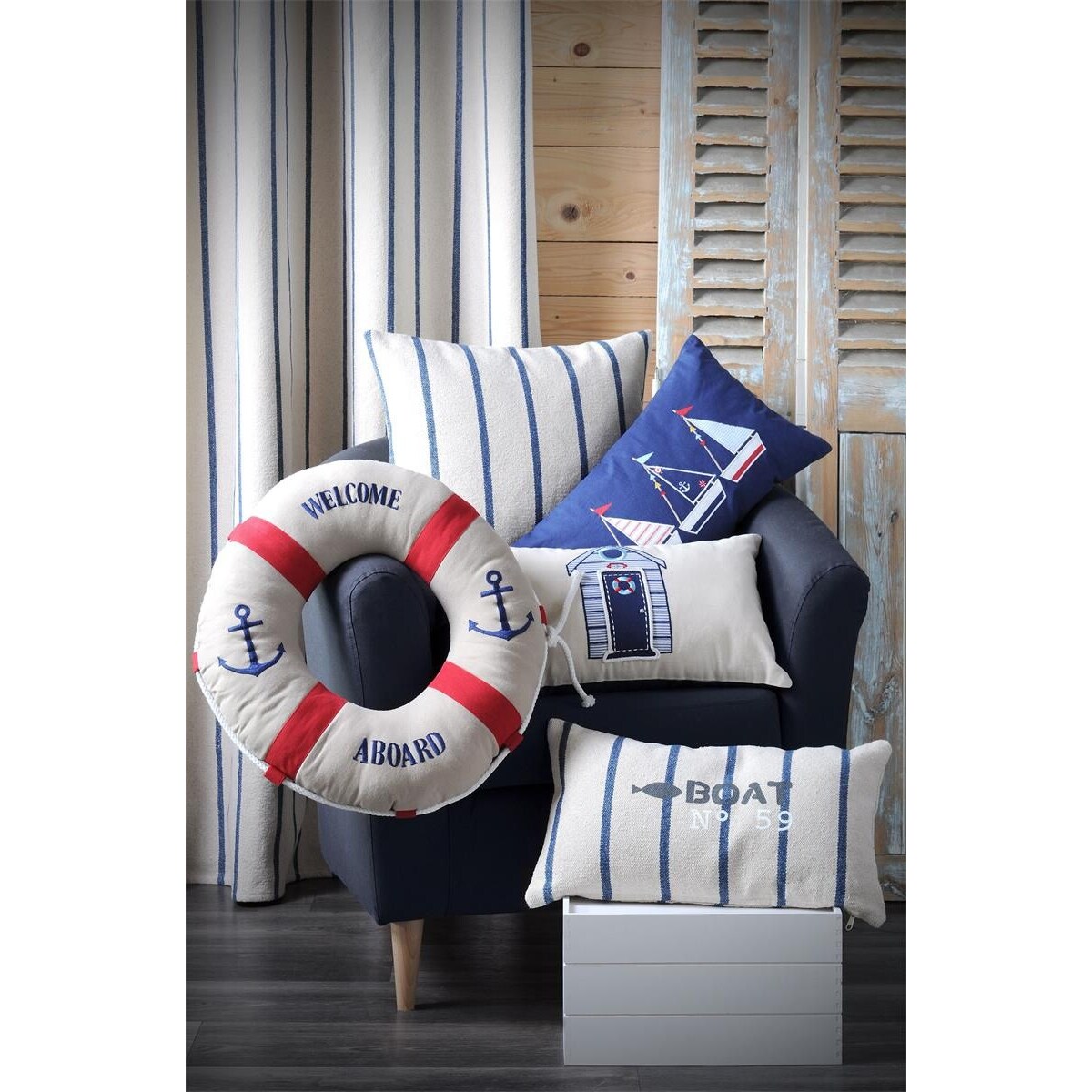 Zasłona okienna w paski 135x260 cm APARDA niebieskie