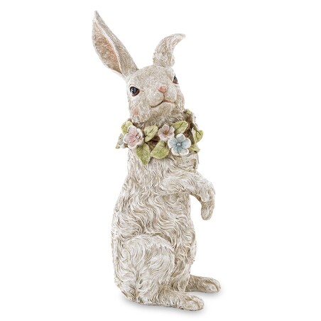 Dekoracja - królik 29x13x15 cm PELUCHE z wieńcem kwiatów na szyi