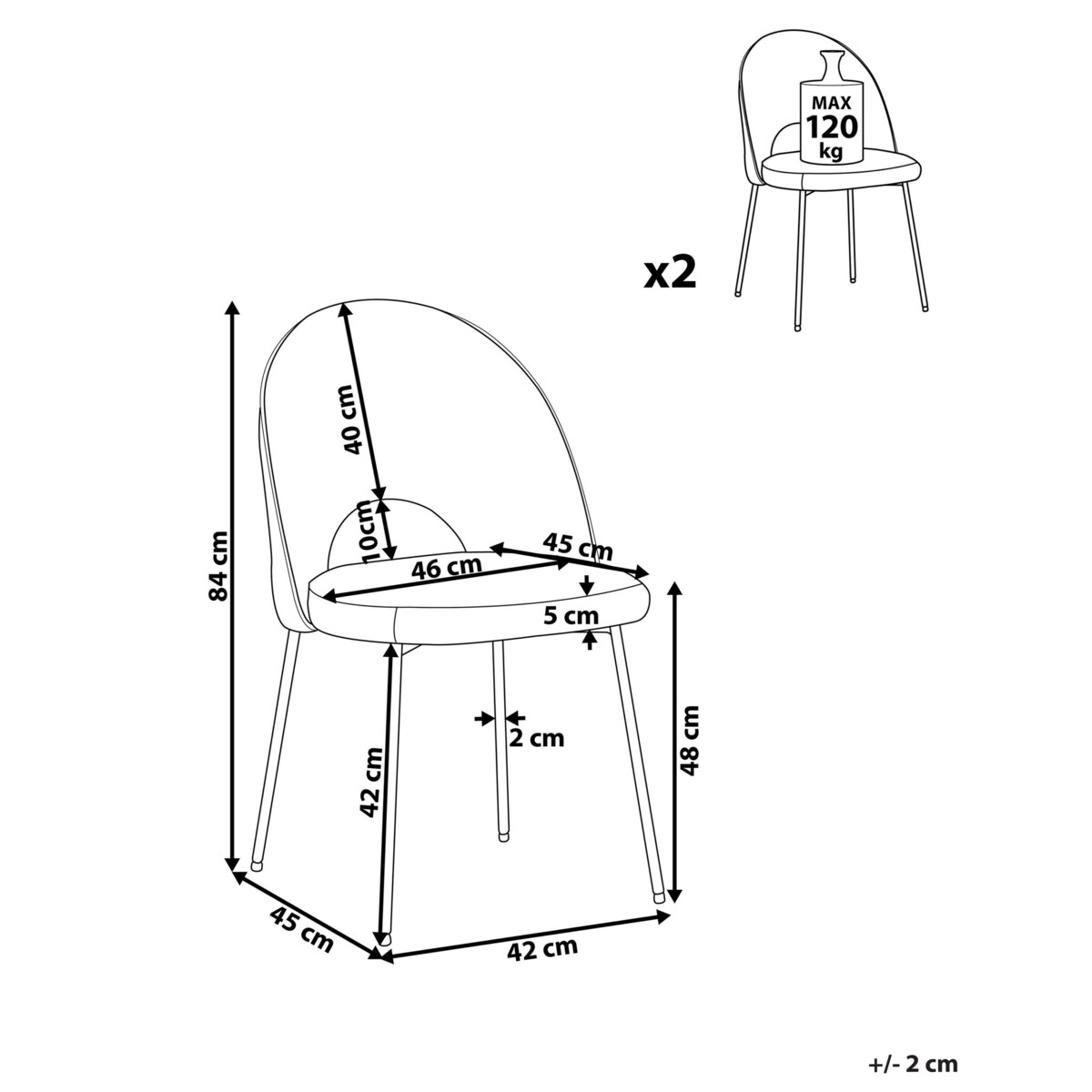 Zestaw 2 krzeseł do jadalni welurowy beżowy MAGALIA