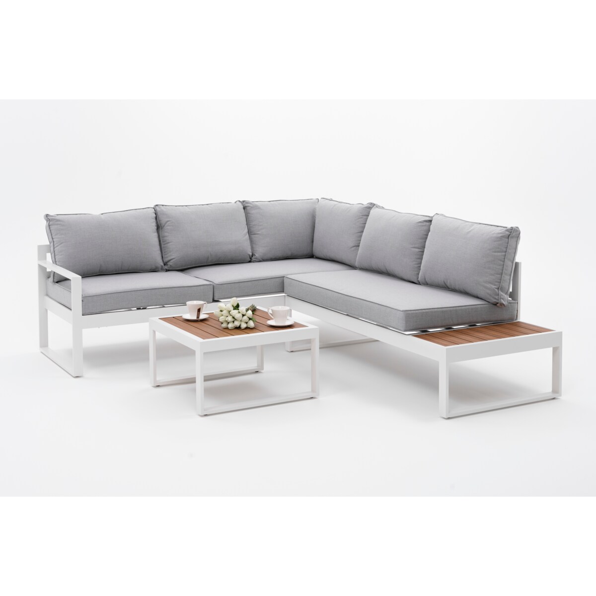 MEBLE OGRODOWE ALUMINIOWE NAROŻNIK NICEA BIAŁO SZARA PRAWA