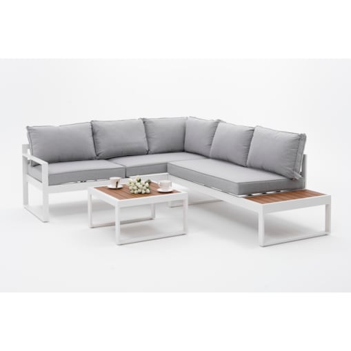 MEBLE OGRODOWE ALUMINIOWE NAROŻNIK NICEA BIAŁO SZARA PRAWA