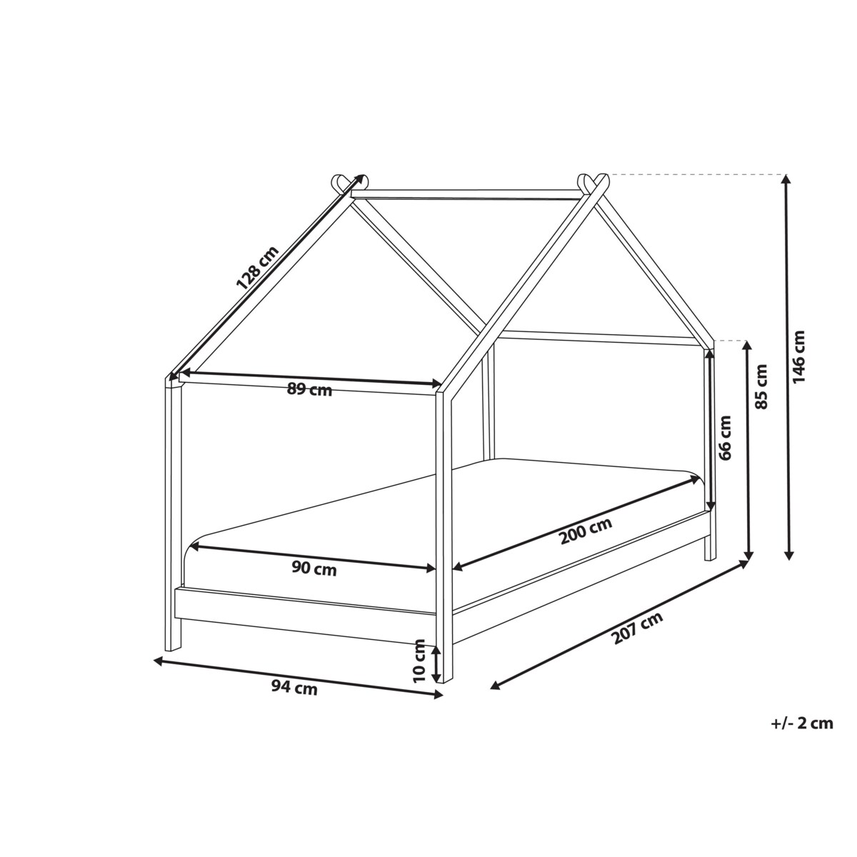 Łóżko dziecięce domek drewniane 90 x 200 cm szare ORLU