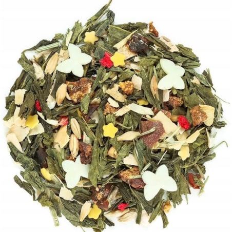 Herbata zielona FLOWER POWER kwiat granatu ziele skrzypu dekorki 130g - herbata liściasta sypana mieszanka napar susz