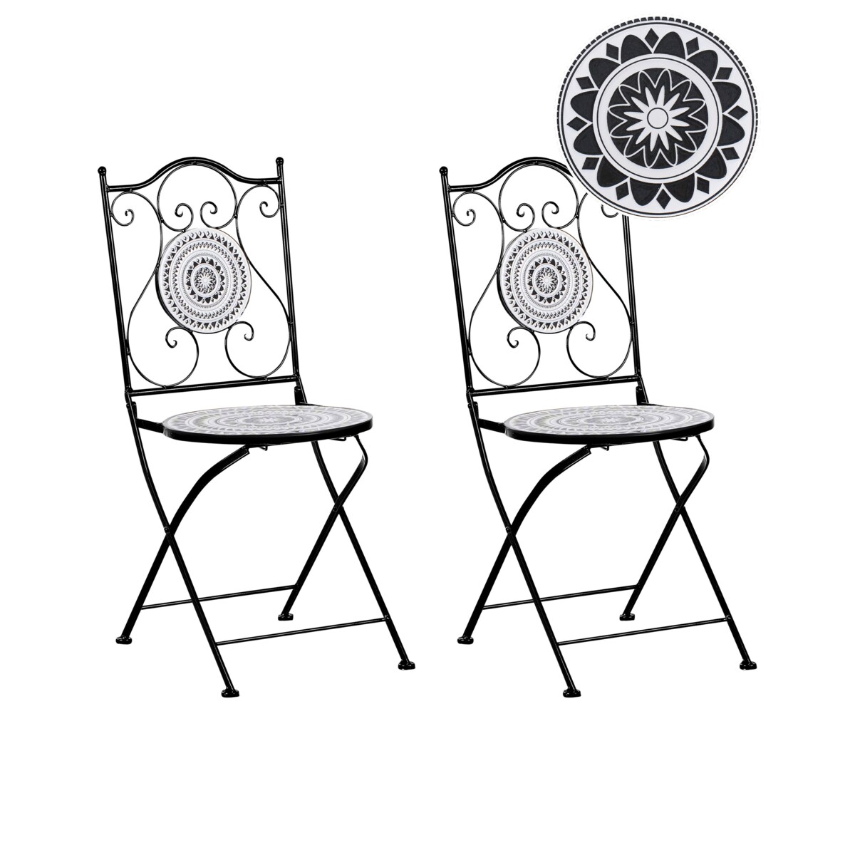 Zestaw 2 krzeseł ogrodowych COMISO Składane Metal Czarny/ biały