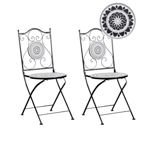 Zestaw 2 krzeseł ogrodowych COMISO Składane Metal Czarny/ biały