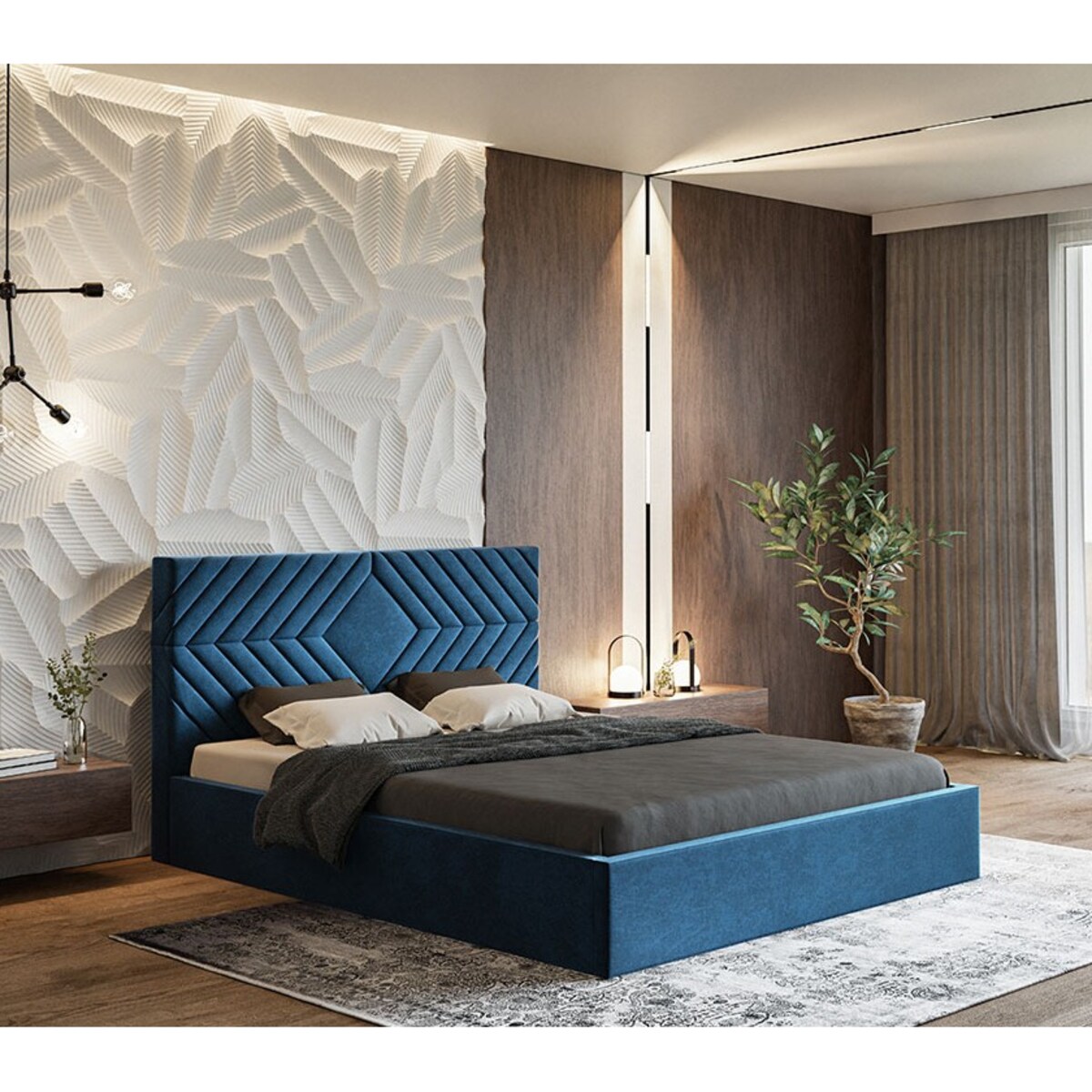 Łóżko jednoosobowe 120x200 OLDO 2 tapicerowane- granatowe