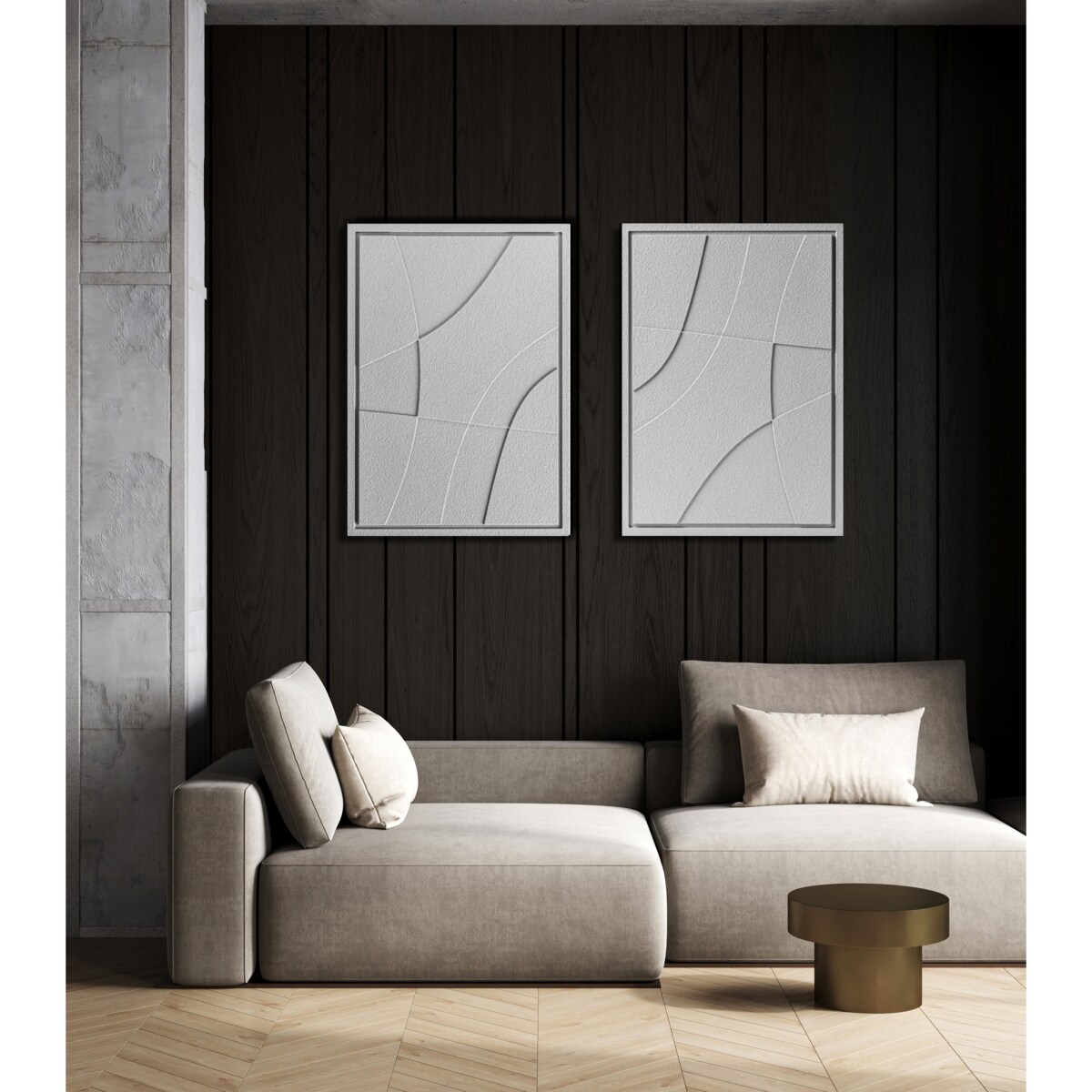 Obraz 3D 50x70cm Abstract II – Dekoracja Ścienna z Tynku Naturalnego, Milky Grey Minimalistyczny Relief
