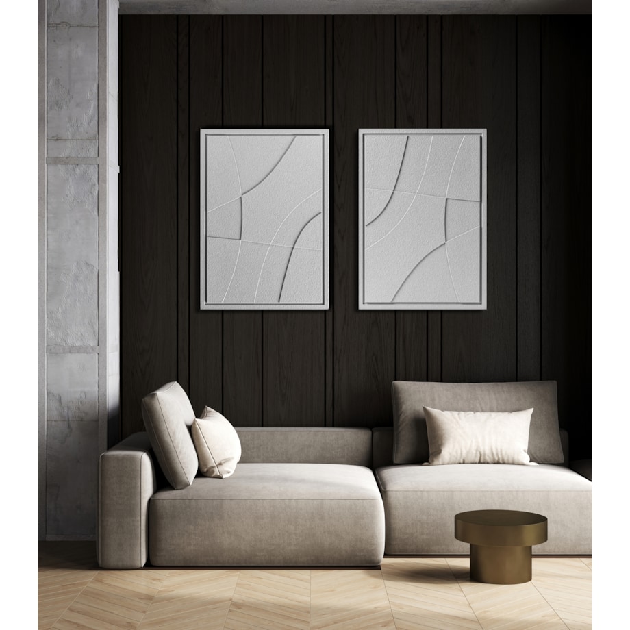 Obraz 3D 50x70cm Abstract II – Dekoracja Ścienna z Tynku Naturalnego, Milky Grey Minimalistyczny Relief