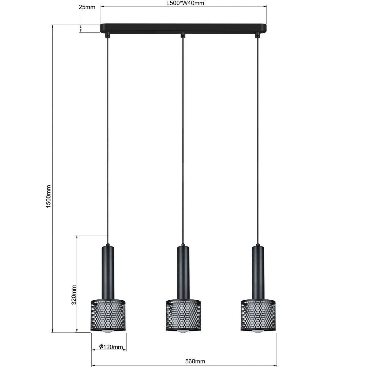 Lampa wisząca Light Prestige Amo czarny 3 x E27 1 szt.