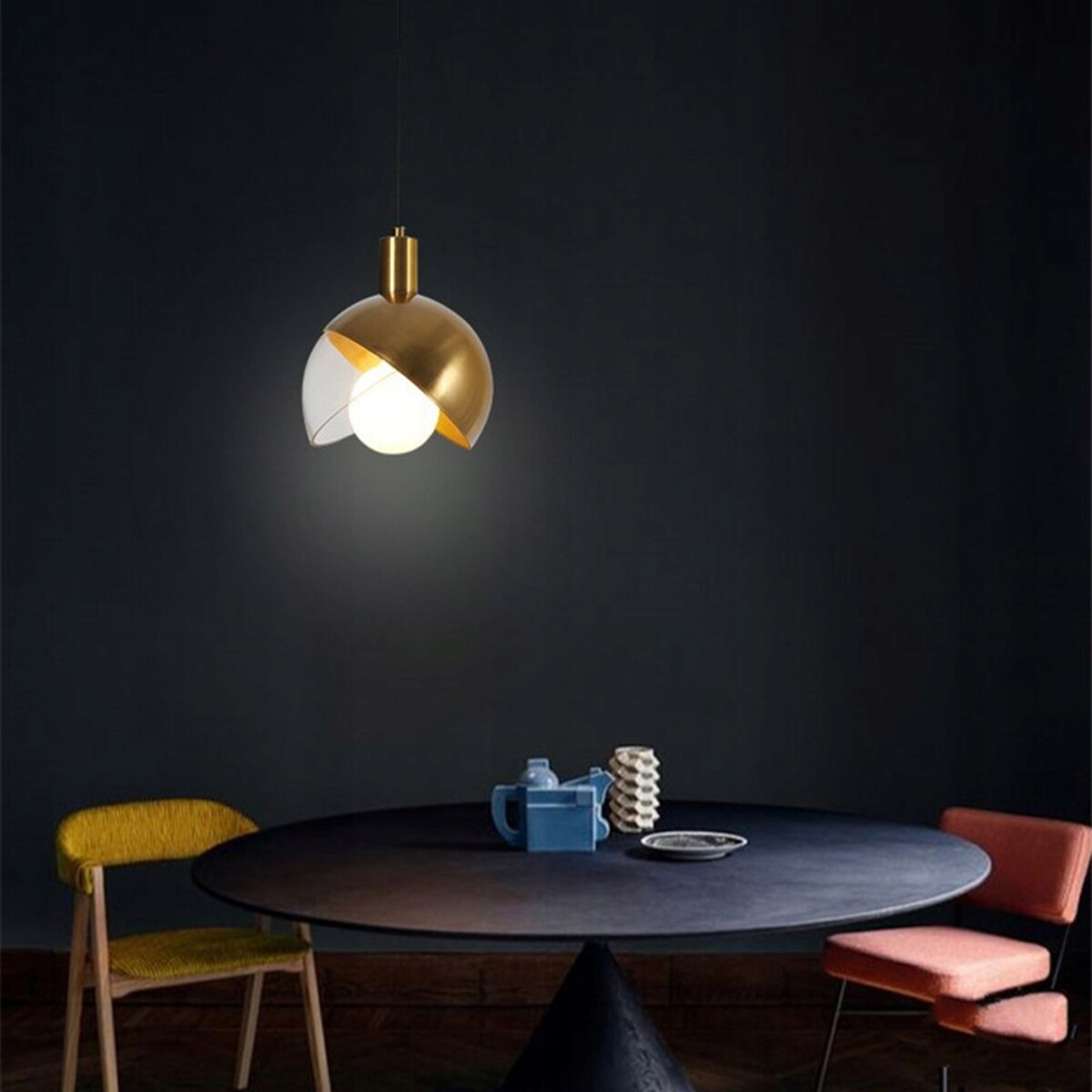 Lampa Sufitowa Wisząca Szklana Metalowa Złota Gold