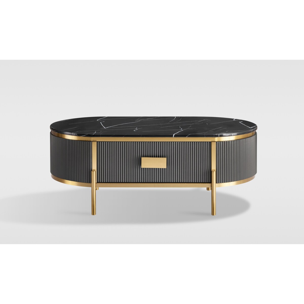 Grafitowy stolik kawowy glamour Omega ryflowany 124x71x48