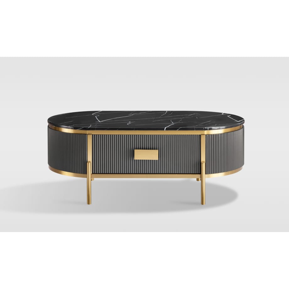 Grafitowy stolik kawowy glamour Omega ryflowany 124x71x48