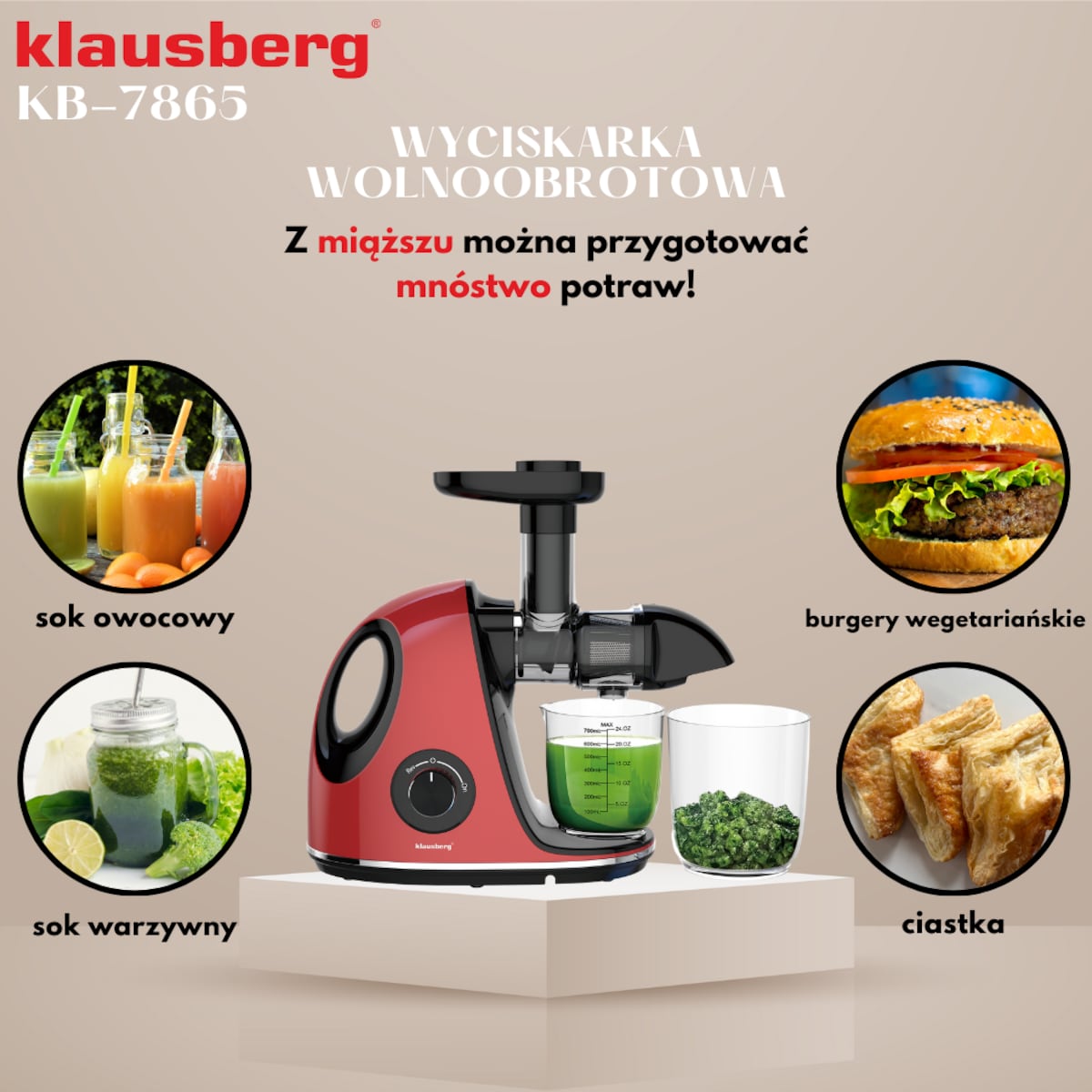 Sokowirówka wolnoobrotowa 150W do owoców i warzyw COLD PRESS KLAUSBERG KB-7865