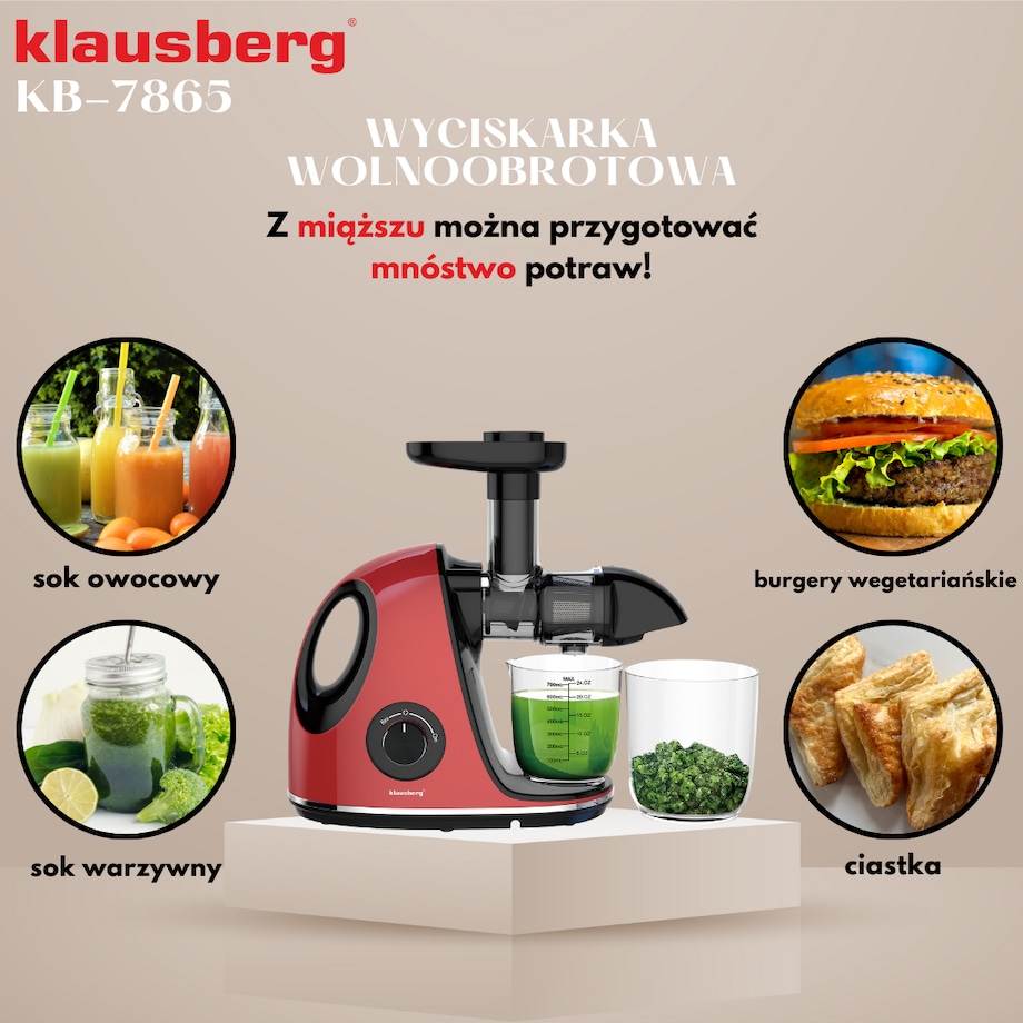Sokowirówka wolnoobrotowa 150W do owoców i warzyw COLD PRESS KLAUSBERG KB-7865