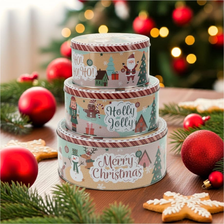 Puszki metalowe na ciasteczka, kpl. 3 szt. Holly Jolly