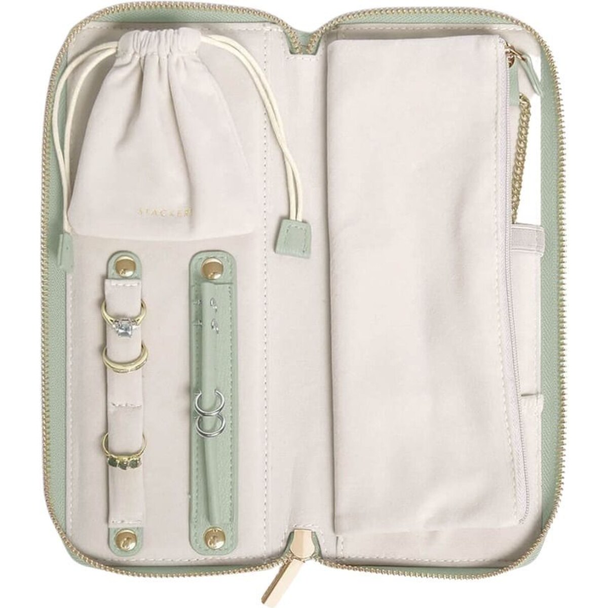 Pudełko podróżne na biżuterię z miejscem na pierścionki Stackers zieleń szałwiowa