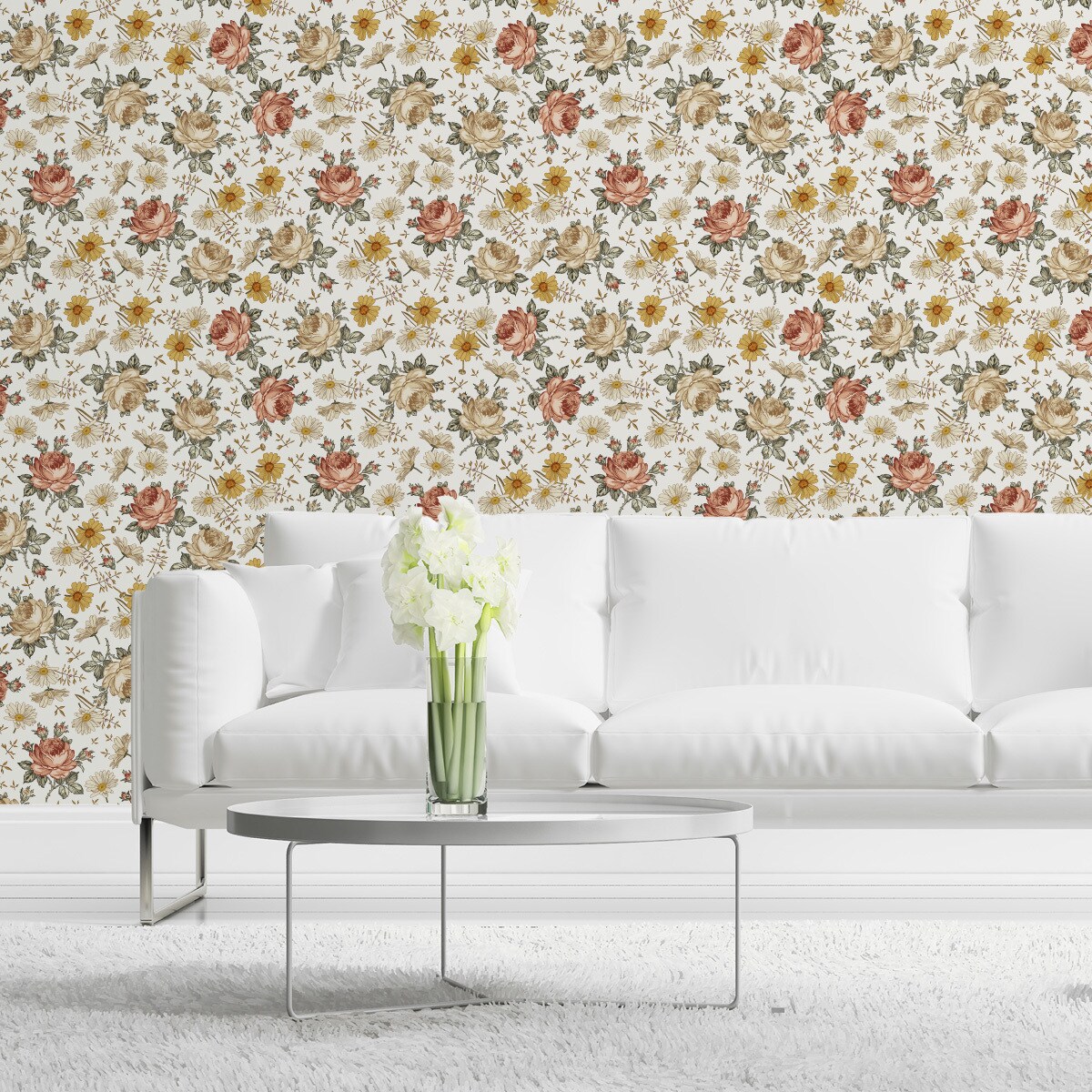 Tapeta Kwiaty Rumianek Róże w Stylu Vintage