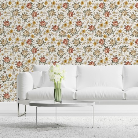 Tapeta Kwiaty Rumianek Róże w Stylu Vintage