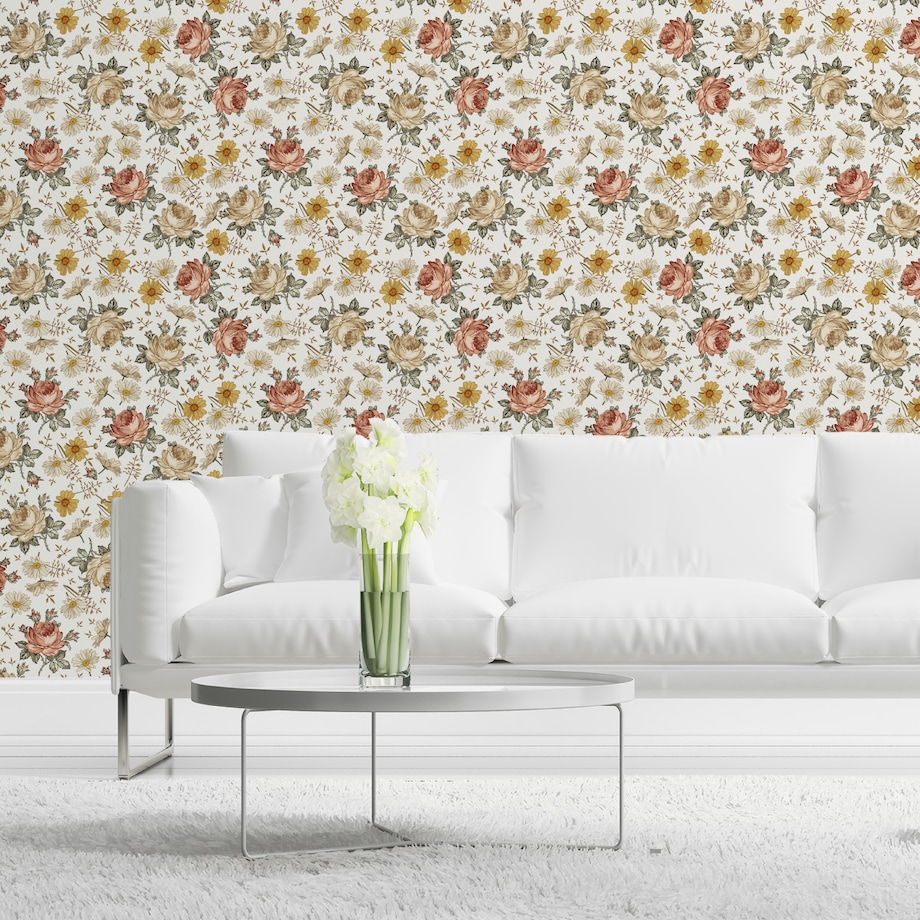 Tapeta Kwiaty Rumianek Róże w Stylu Vintage