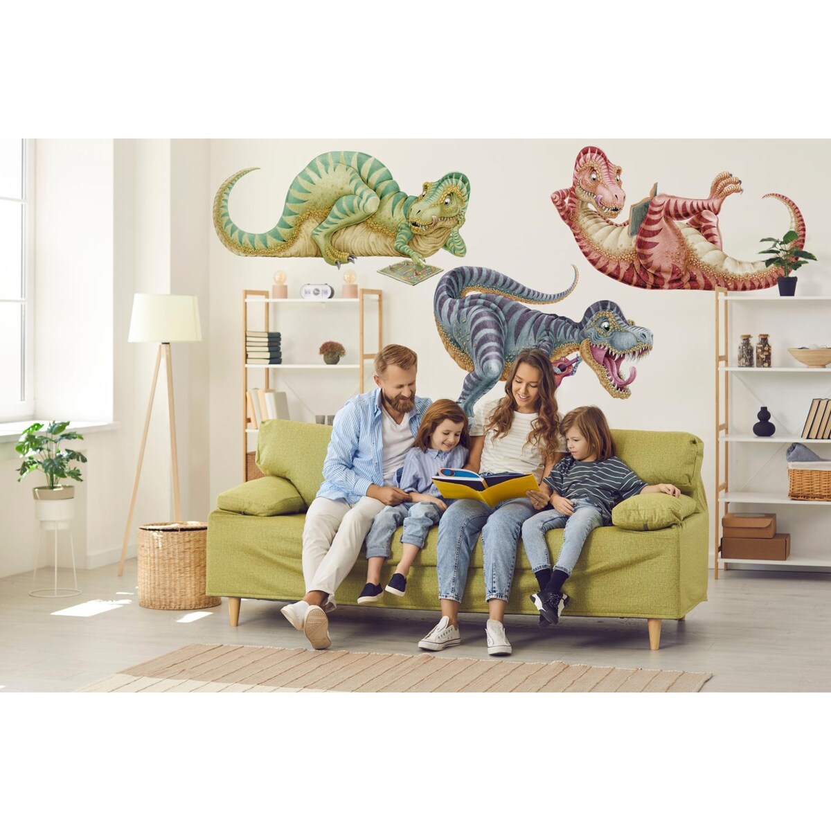 Zestaw naklejek na ścianę, Pastelowe dinozaury, 100cm