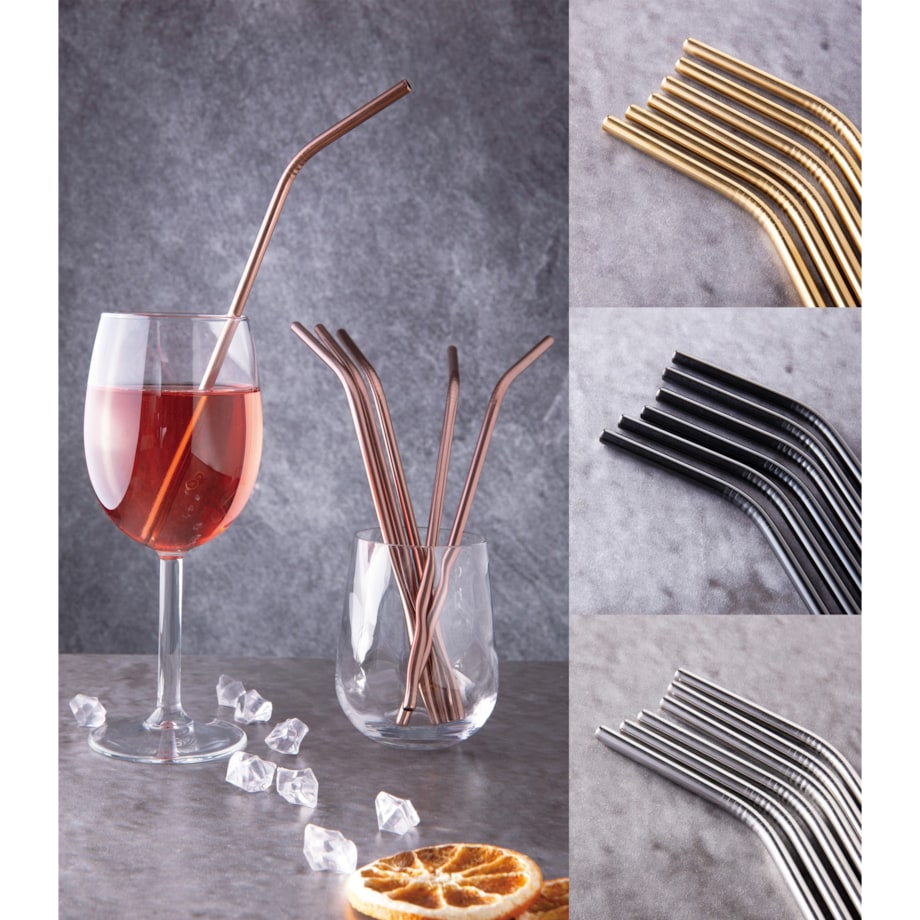 Komplet metalowych słomek do picia 6 elementów BERLINGER HAUS Black Silver