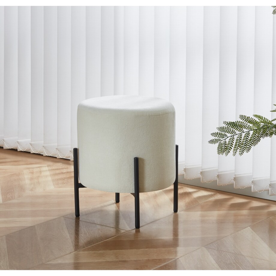 Pufa tapicerowana TEDDY tkanina boucle jasny beż ecru