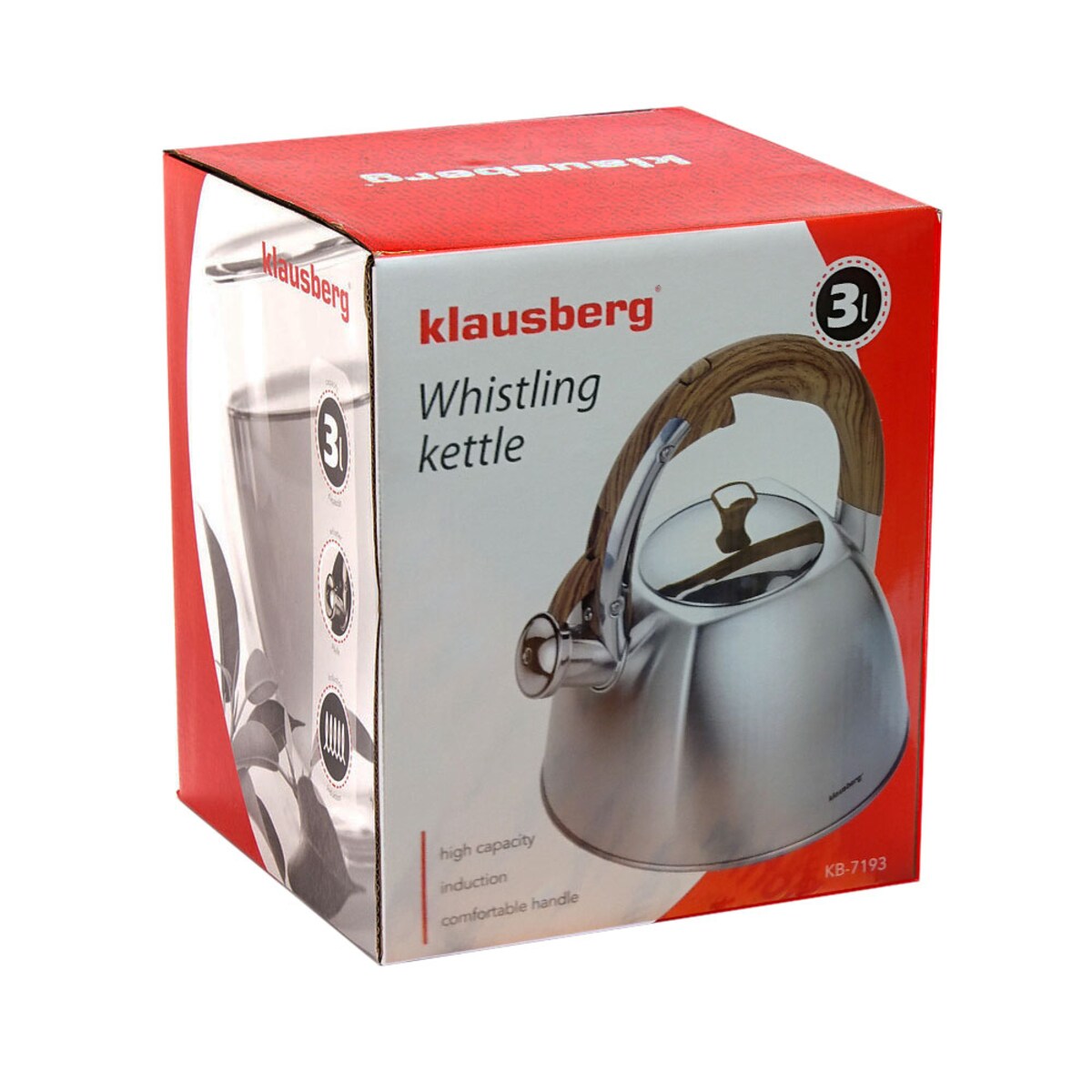 Czajnik stalowy z gwizdkiem 3L indukcja gaz srebrny KLAUSBERG