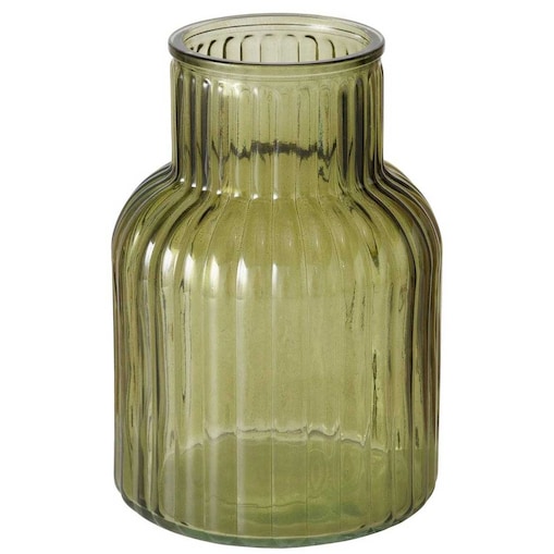 Wazon szklany RELEA, zielony, ryflowane szkło, 20 cm